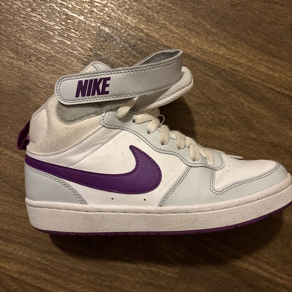 5Y GS) Nike Court Borough 2 Mid Pure Platinum Vivid Purple 🔥 CD7782-009